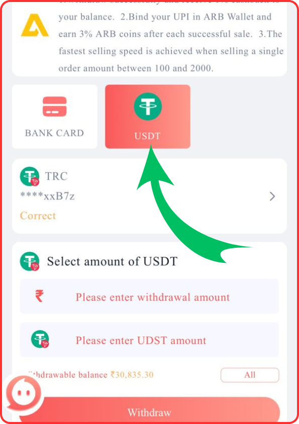 91 Club USDT Withdrawal Step 4