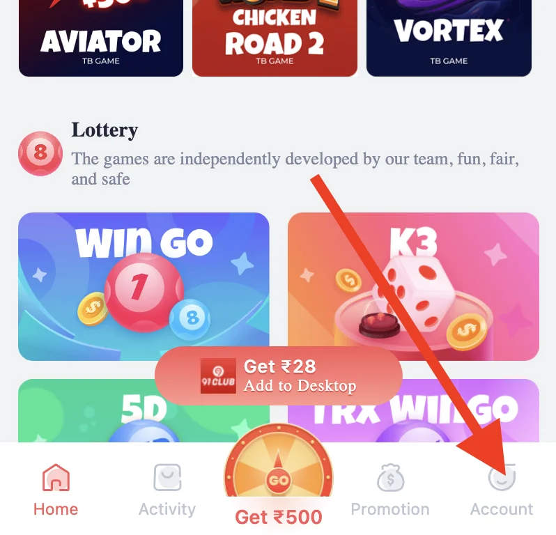 91 Club Gift Code Step 2